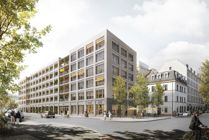 Siegerentwurf von RKW Architektur für das Breitkopf & Härtel Areal in Leipzig. Ein nachhaltiger Neubau nach DGNB Gold Zertifizierung soll entstehen.